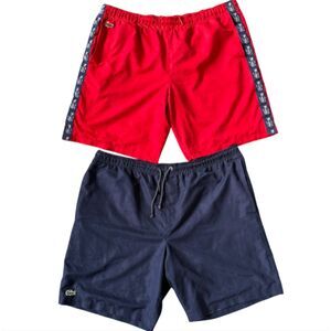 Bundle: 2 Men's Lacoste Sport Drawstring Athletic Shorts Red + Navy size XL